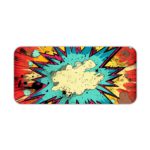 Infidu Color Wave Boom Desk Pad with a bright sun and colorful rocky background in red, blue, yellow, and white. Desk Pad kept on a plain white background