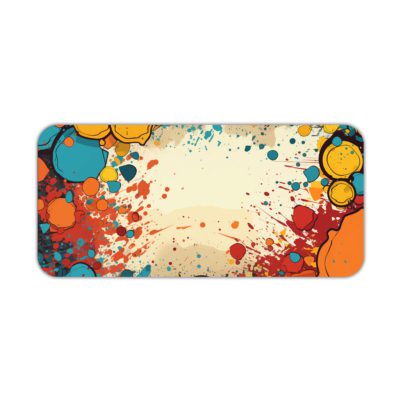 Infidu Color Splash Animated Desk Pad featuring a bubble-like pattern with red, blue, and orange colors on an abstract, marbled background. Desk Pad kept on a plain white background