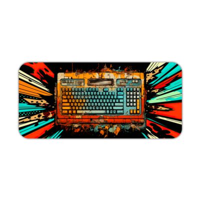 Infidu Tech Fusion with Keyboard Desk Pad featuring a vibrant, colorful background with a splash effect radiating from the keyboard. Desk Pad kept on a plain white background