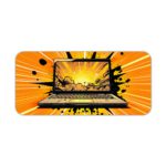 Infidu Tech Fusion with Laptop Desk Pad featuring a comic-book-style laptop design with a bright black and yellow background. Desk Pad kept on a plain white background