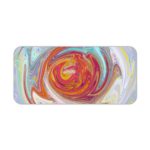 Abstract swirl pattern with vibrant red, yellow, purple, and blue colors on a light blue and white background. Desk Pad kept on a plain white background