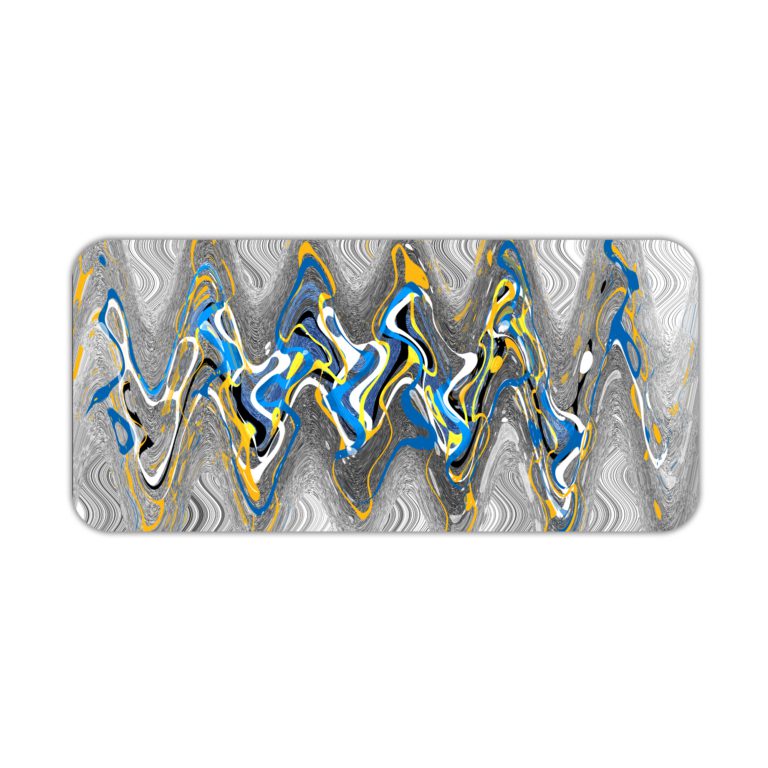 Infidu Artistic Desk Pad with a fluid, wavy pattern in blue, white, yellow, and gray, covering the entire surface. Desk Pad kept on a plain white background