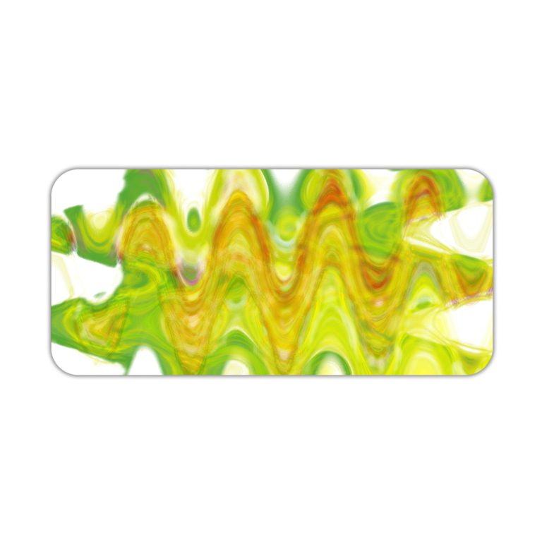 Infidu Artistic Desk Mat featuring a wave abstract design in lime green and yellow, with white accents. Ideal for adding a creative touch to any desk. Desk Pad kept on a plain white background