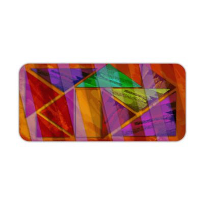 Infidu Artistic Animated Desk Pad with overlapping triangular and rectangular shapes in purple, red, green, orange, and yellow. Desk Pad kept on a plain white background