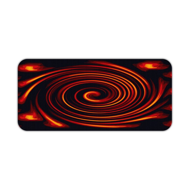 Infidu Artistic Patterns Desk Pad features a swirling red spiral on a deep black background, creating a dramatic vortex effect. Desk Pad kept on a plain white background