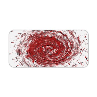 Infidu Artistic Desk Pad with a swirling vortex pattern in red, white, and black. Desk Pad kept on a plain white background