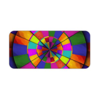 Infidu Artistic Patterns Desk Pad features a striking circular pattern with colorful segments in green, red, blue, and yellow. Desk Pad kept on a plain white background