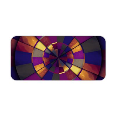 Infidu Artistic Patterns Desk Pad features a vibrant spiral design with rich colors including deep reds, oranges, yellows, purples, and blues. Desk Pad kept on a plain white background