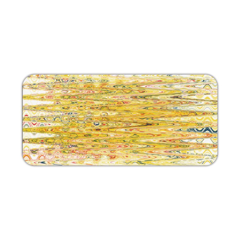 Infidu Artistic Patterns Desk Pad with a yellow and light brown background and vibrant abstract patterns in orange, green, and white. Desk Pad kept on a plain white background