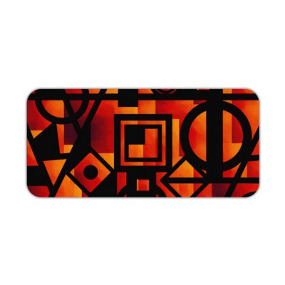 Infidu Artistic Patterns Desk Pad with bold red, orange, and black geometric shapes for a modern and striking look. Desk Pad kept on a plain white background