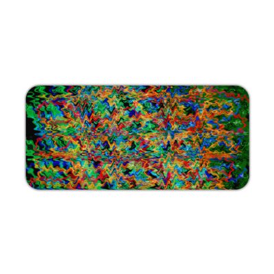 Infidu Artistic Patterns Desk Pad with a multi-colored abstract design featuring zigzagging lines and pixelated shapes. Desk Pad kept on a plain white background