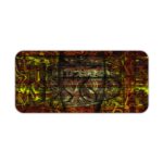 Infidu Artistic Patterns Desk Pad with earthy abstract designs in brown, green, orange, and yellow. Desk Pad kept on a plain white background