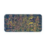 Infidu Artistic Patterns Desk Pad - Whispering Winds Abstract Art with colorful swirling lines on a black background Desk Pad kept on a plain white background