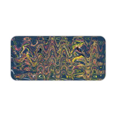 Infidu Artistic Patterns Desk Pad - Whispering Winds Abstract Art with colorful swirling lines on a black background Desk Pad kept on a plain white background