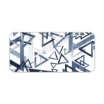 Infidu Artistic Patterns Desk Mat - White with blue and grey overlapping triangles Desk Pad kept on a plain white background