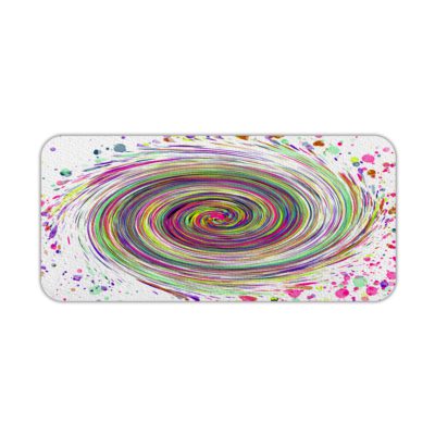 Infidu Artistic Desk Pad with a rainbow spiral and multicolored splatter on a white background. Desk Pad kept on a plain white background