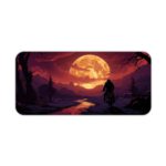 Infidu Desk Pad with a silhouette of a person on horseback by water, set against a sunset sky in deep purples, pinks, and oranges. Desk Pad kept on a plain white background