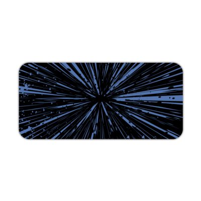 Infidu Minimalist Design Desk Pad features a blue and black background with abstract vector art, resembling speed lines or a starburst effect. Desk Pad kept on a plain white background