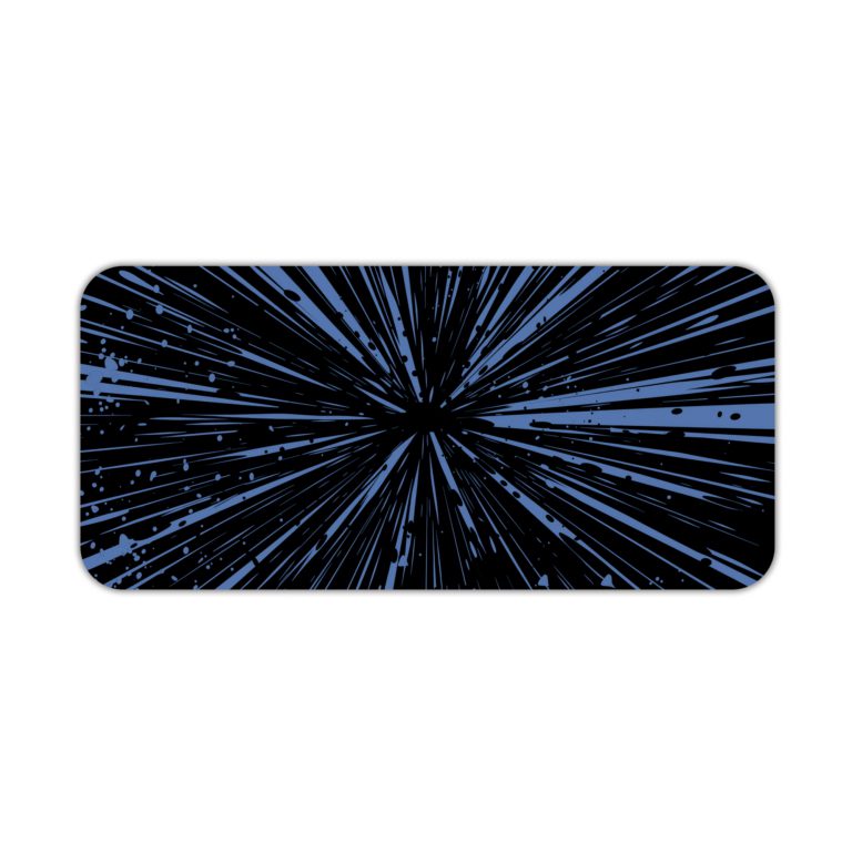 Infidu Minimalist Design Desk Pad features a blue and black background with abstract vector art, resembling speed lines or a starburst effect. Desk Pad kept on a plain white background