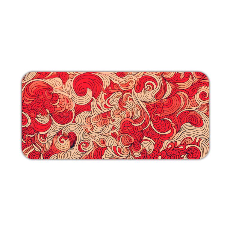 Infidu Artistic Patterns Desk Pad - Red Color with swirling vector doodle art. Desk Pad kept on a plain white background