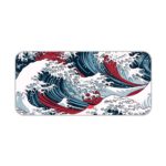 Infidu Artistic Desk Mat with Japanese Ocean vector art in blue and red waves on a white background. Desk Pad kept on a plain white background