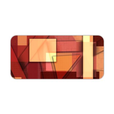 Infidu Artistic Desk Mat with an abstract composition of overlapping rectangular shapes in red, orange, and beige tones. Desk Pad kept on a plain white background