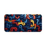 Infidu Desk Pad with a funky pattern of abstract curved shapes in blue, red, and yellow. Desk Pad kept on a plain white background