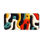 Infidu Artistic Patterns Desk Pad with abstract shapes in red, yellow, white, and teal for a modern artistic look. Desk Pad kept on a plain white background