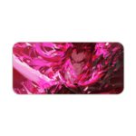 Desk pad featuring an anime character surrounded by vibrant pink and red tones with an abstract, energy-filled background. Desk Pad kept on a plain white background