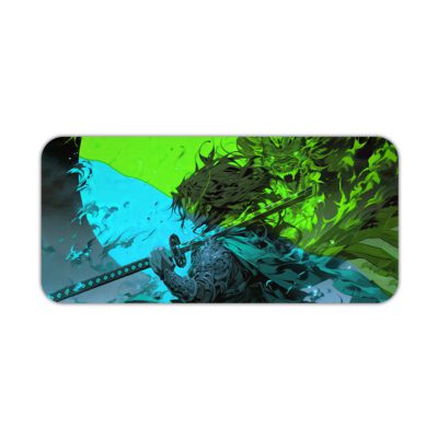 Desk pad featuring a vibrant nature scene with a blue river flowing through lush, green vegetation. Desk Pad kept on a plain white background