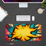 Infidu Color Wave Boom Animated Desk Pad with a bright sun, bold colors, and a dramatic comic-style design. Desk Pad kept on a gray background