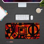 Infidu Artistic Patterns Desk Pad with bold red, orange, and black geometric shapes for a modern and striking look. desk pad Design Kept on a computer table