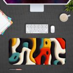 Infidu Artistic Patterns Desk Pad with abstract shapes in red, yellow, white, and teal for a modern artistic look. Desk Pad in computer table