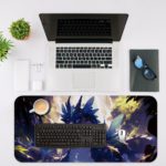 Our talented digital artists designed a desk pad with a colorful forest scene featuring an anime dragon-like creature. Desk Mat with an Apple Computer