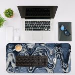 Infidu Artistic Patterns Desk Pad - Abstract Art Collection with marbled texture in blue, white, and black Desk Mat with in laptop