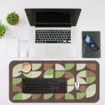 Infidu Artistic Patterns Desk Pad - Brown with green and cream leaf patterns Desk Mat with in laptop