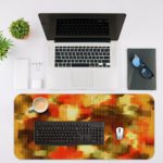 Infidu Artistic Desk Pad - Warm-toned abstract design with pixelated squares Desk Mat with in laptop