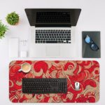 Infidu Artistic Patterns Desk Pad - Red Color with swirling vector doodle art. Desk Mat with in laptop