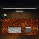 Infidu Artistic Patterns Desk Pad with deep red and orange background and textured abstract designs. Desk Pad in computer table