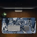 Infidu Artistic Patterns Desk Pad - Abstract Art Collection with marbled texture in blue, white, and black Desk Pad in computer Table