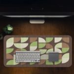 Infidu Artistic Patterns Desk Pad - Brown with green and cream leaf patterns Desk Pad in computer table