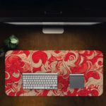 Infidu Artistic Patterns Desk Pad - Red Color with swirling vector doodle art. Desk Pad in computer table