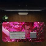 Desk pad featuring an anime character surrounded by vibrant pink and red tones with an abstract, energy-filled background. Desk Pad in computer table