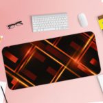 Desk pad with a black background and glowing golden lines forming a diamond pattern. Desk Pad with Keyboard and Mouse