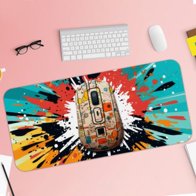 Infidu Tech Fusion with Mouse Desk Pad featuring a vibrant blue and yellow design. Desk Pad with Keyboard and Mouse