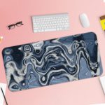 Infidu Artistic Patterns Desk Pad - Abstract Art Collection with marbled texture in blue, white, and black Desk Pad with Keyboard and Mouse