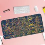 Infidu Artistic Patterns Desk Pad - Whispering Winds Abstract Art with colorful swirling lines on black background Desk Pad with Keyboard and Mouse