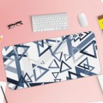 Infidu Artistic Patterns Desk Mat - White with blue and grey overlapping triangles Desk Pad with Keyboard and Mouse