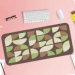 Infidu Artistic Patterns Desk Pad - Brown with green and cream leaf patterns Desk Pad with Keyboard and Mouse