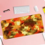 Infidu Artistic Desk Pad - Warm-toned abstract design with pixelated squares Desk Pad with Keyboard and Mouse